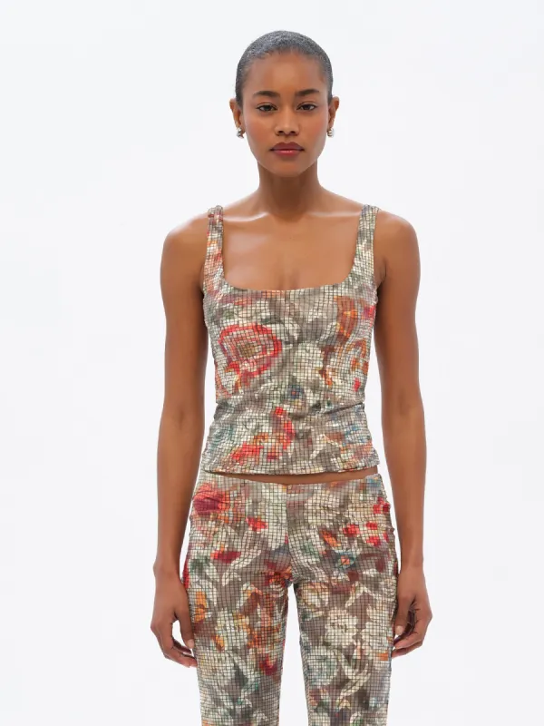 CALI - Floral-print square-neck devoré tank top sold by Siedres