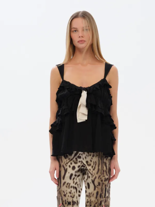 MANOLIAS - Ruffle and bow detailed jaquard top sold by Siedres