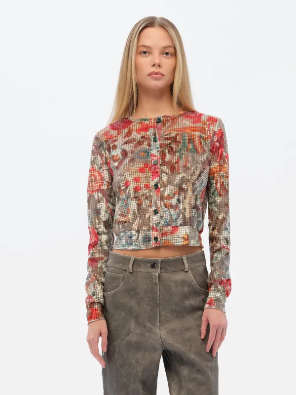 POLI - Floral-print devoré cardigan sold by Siedres