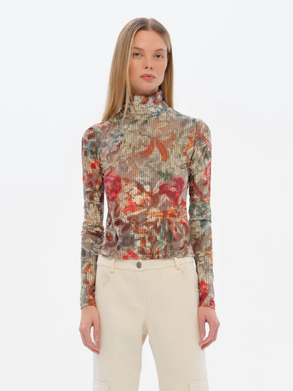 MON - Long sleeve floral-print devoré turtleneck top sold by Siedres