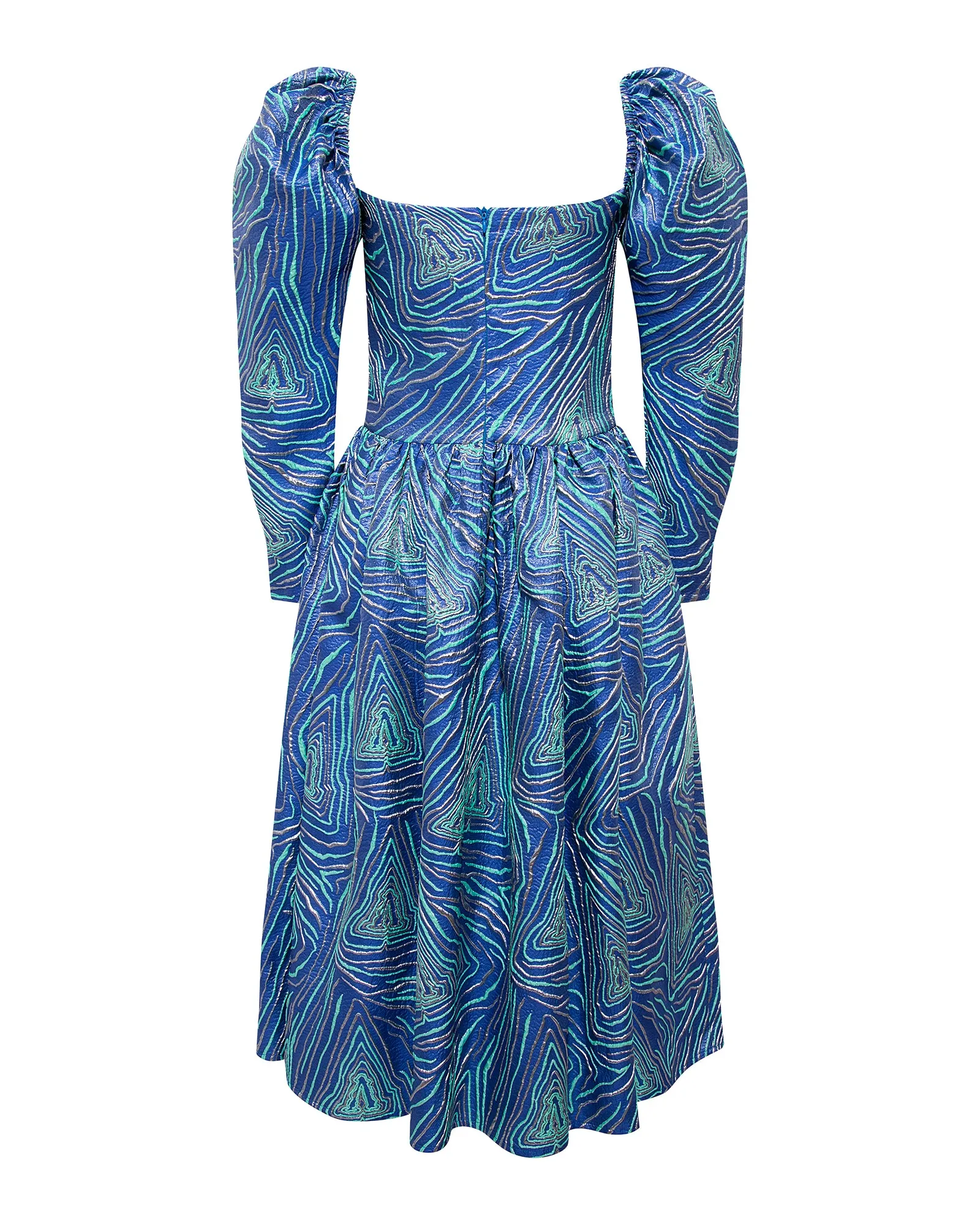LIAM - Balloon sleeve blue jacquard midi dress sold by Siedres product image thumbnail 2