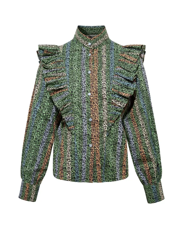 MIO - Ruffled printed poplin shirt sold by Siedres