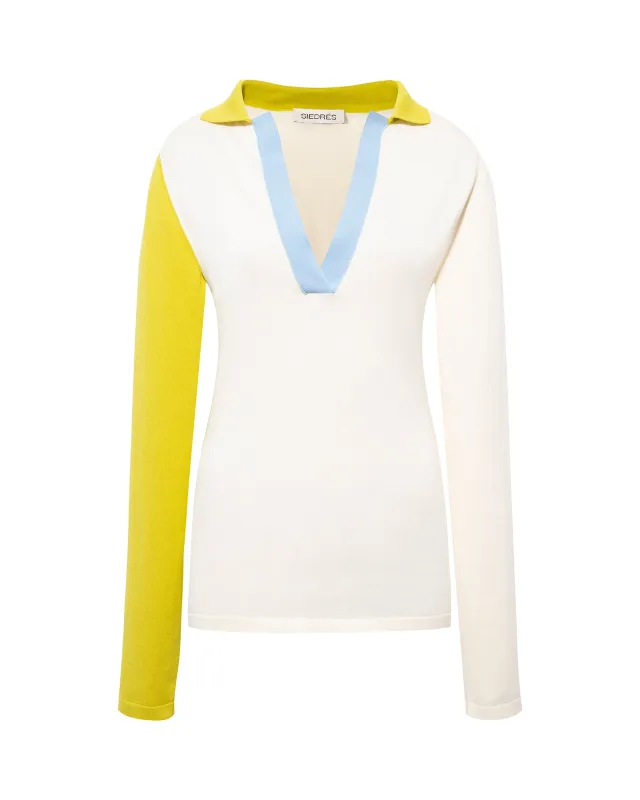 TRIO - Three colored knit polo top in ecru sold by Siedres