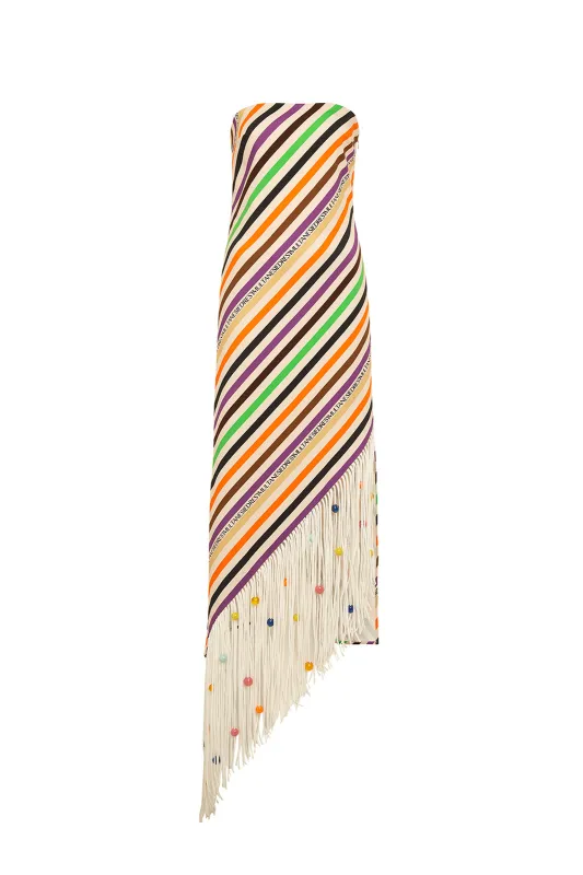 JOELL - Diagonal striped maxi dress with fringe sold by Siedres