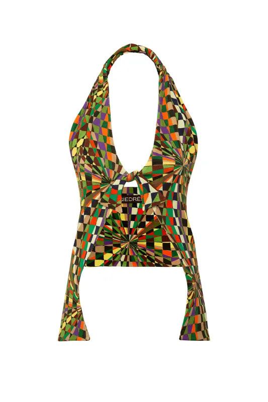 DYLAN - Kaleidoscope printed knit halter vest sold by Siedres