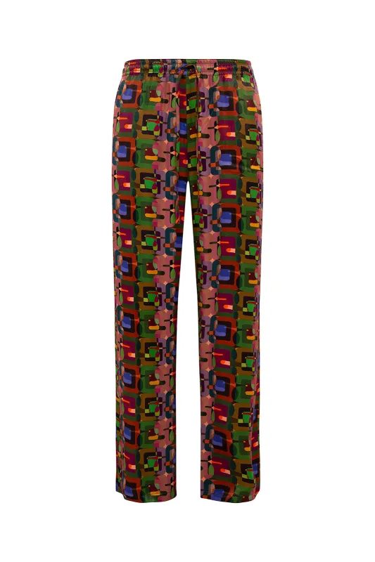 MASON - Straight leg satin pants with elastic waistband sold by Siedres