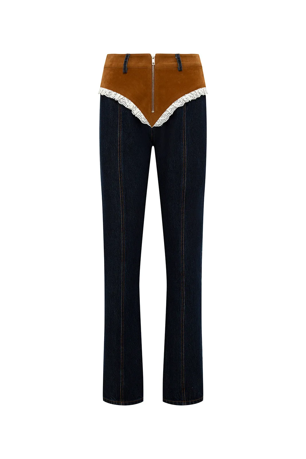 JESSI - Color-block jeans with ruffle detail sold by Siedres