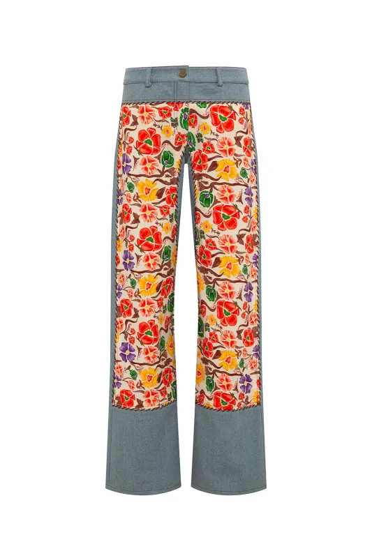 PATCH - Floral layered denim pants sold by Siedres