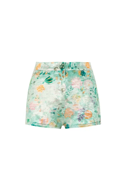 FLORA - Floral velvet mini shorts sold by Siedres