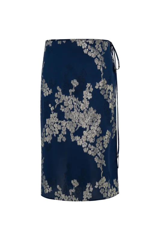 HELEN - Tie-detailed jacquard midi skirt sold by Siedres