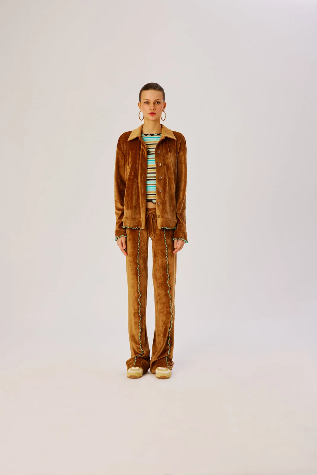 SELY - Contrast stitch detailed velvet pants sold by Siedres product image thumbnail 3