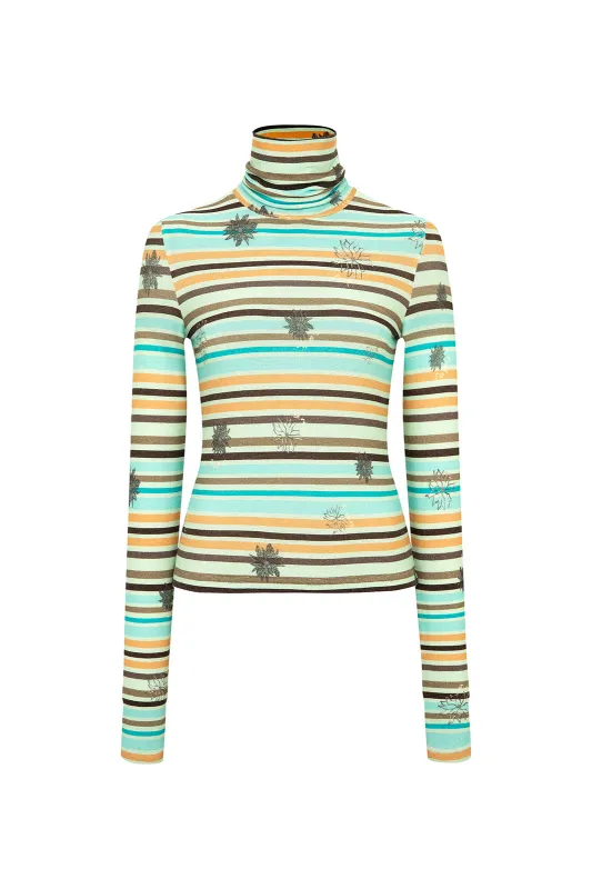 CODY - Floral stripe print fitted turtle neck top sold by Siedres