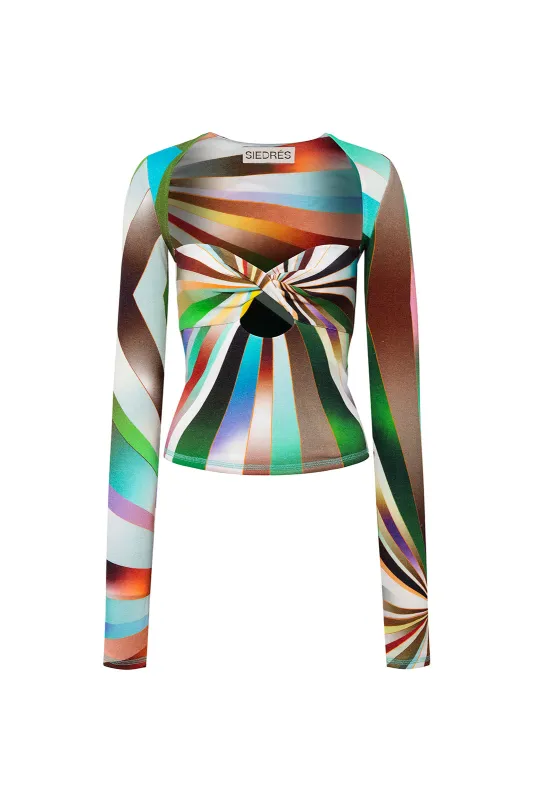 DIVY - Sun-ray printed knit top with knot sold by Siedres