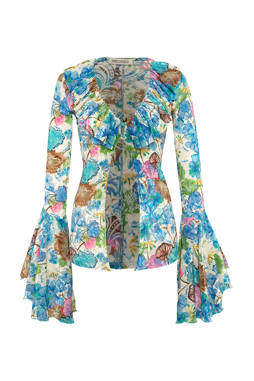 HAILEY - Fluted sleeve blouse with ruffle details sold by Siedres