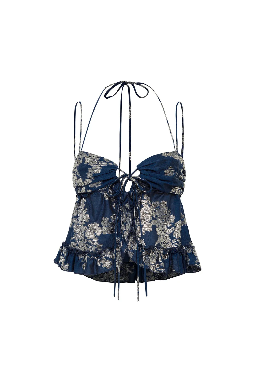 HARLIN - Front-tie detail jacquard top sold by Siedres