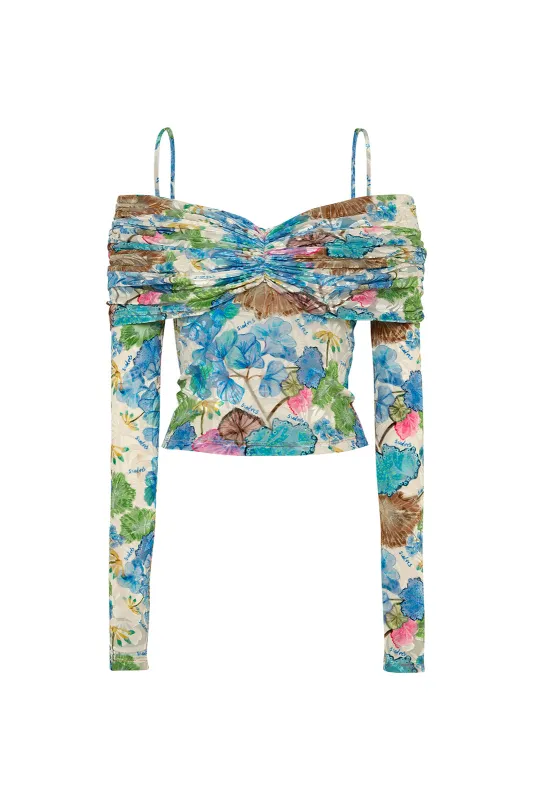 LEDI - Floral printed draped velvet top sold by Siedres