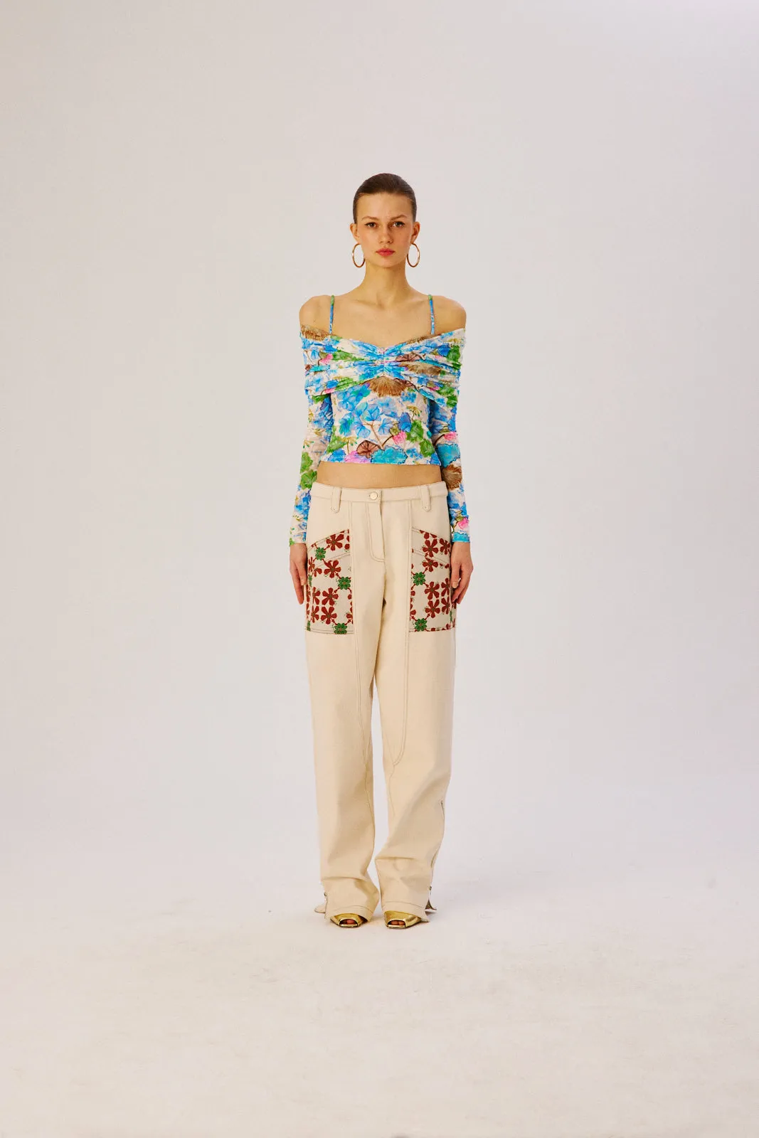 LEDI - Floral printed draped velvet top sold by Siedres product image thumbnail 3