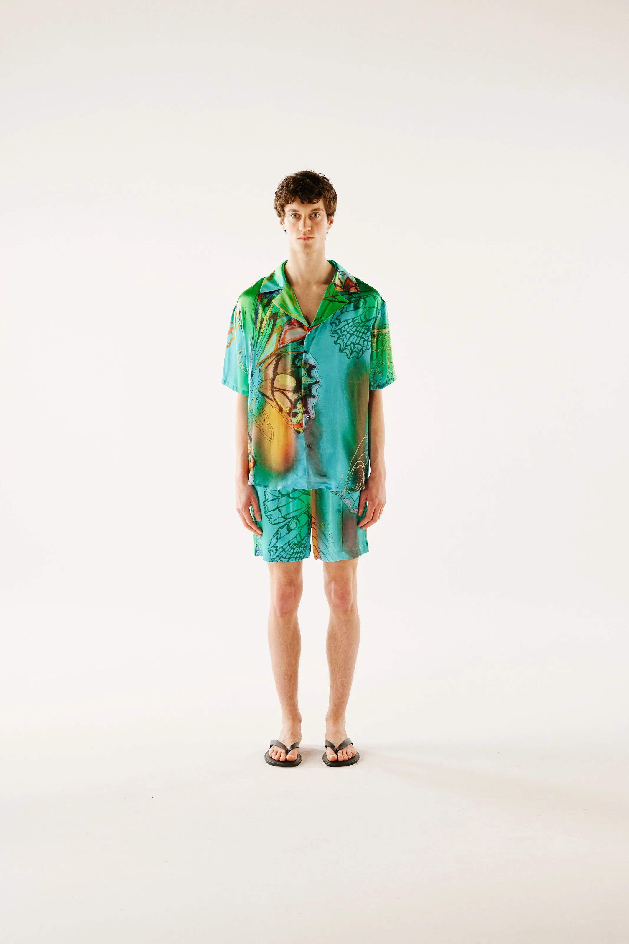 COLTON - Resort collar printed short sleeve satin shirt sold by Siedres product image thumbnail 3