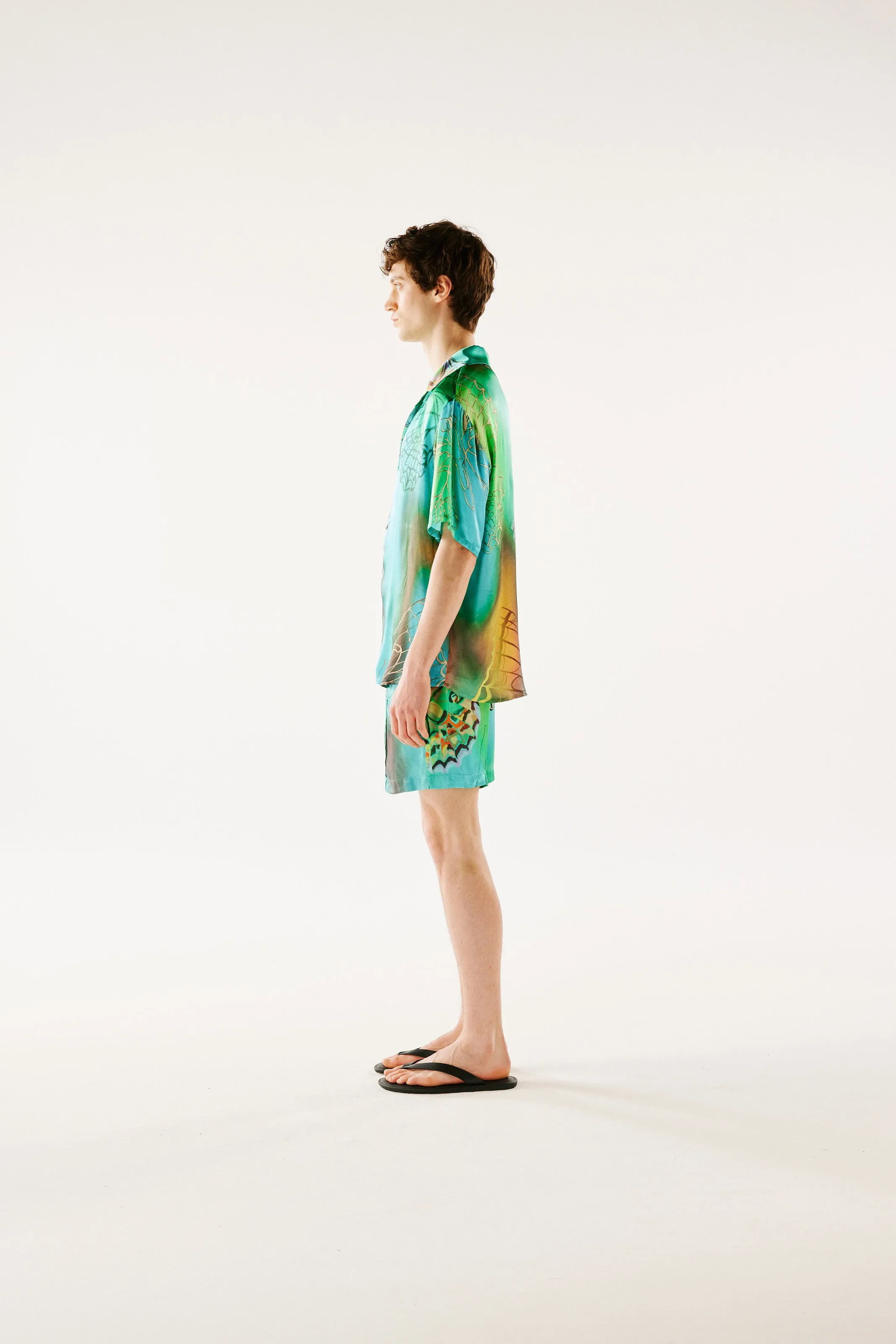 COLTON - Resort collar printed short sleeve satin shirt sold by Siedres product image thumbnail 4