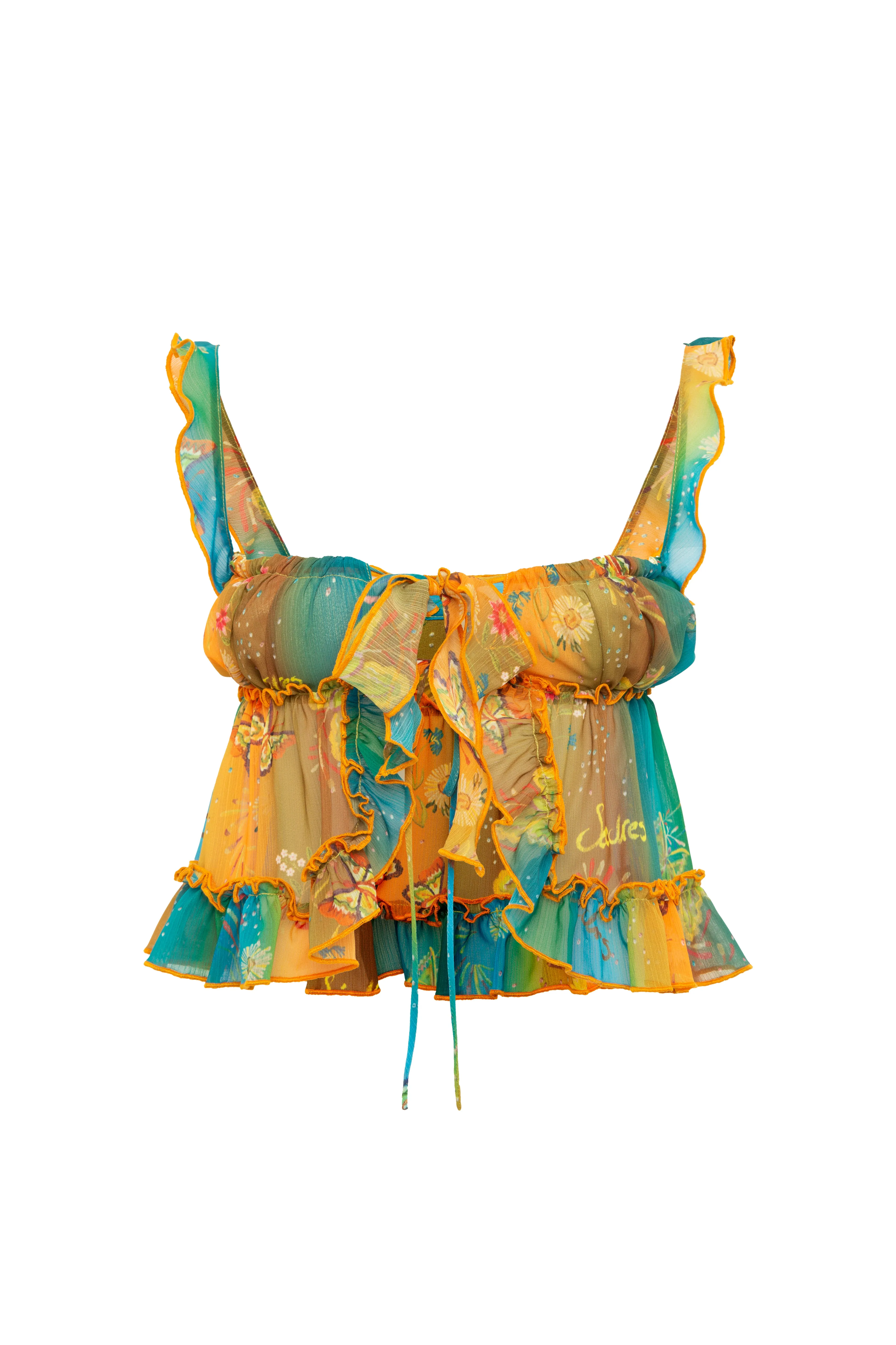 CALIA - Printed tie-front top with ruffles sold by Siedres