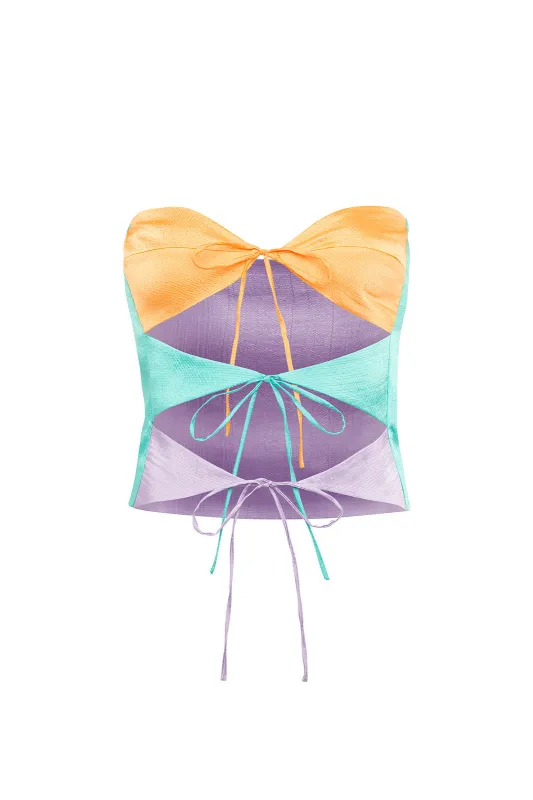 SUNNY - Color-block front-tie strapless top sold by Siedres