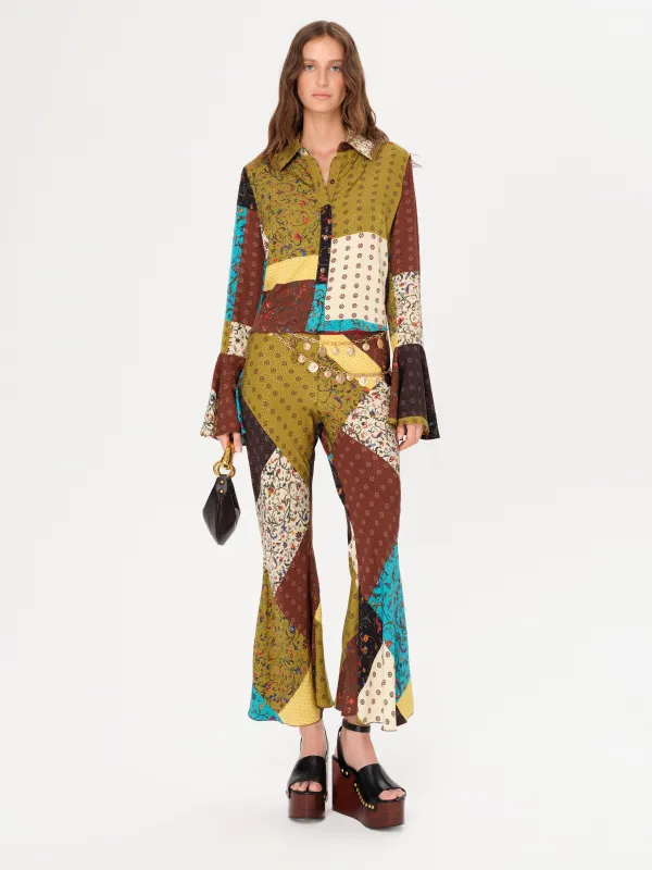 JESLYNN - Patchwork-printed flare-leg pants sold by Siedres