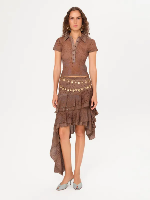 SELI - Low-waist printed ruffled asymmetric skirt sold by Siedres