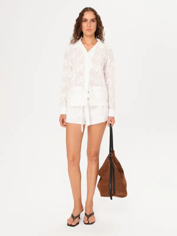 SHOL - Flower appliqué detailed mini shorts sold by Siedres