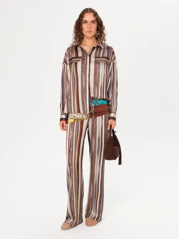 MANOCE - Striped wide-leg pants with scarf-detailed drawstring sold by Siedres