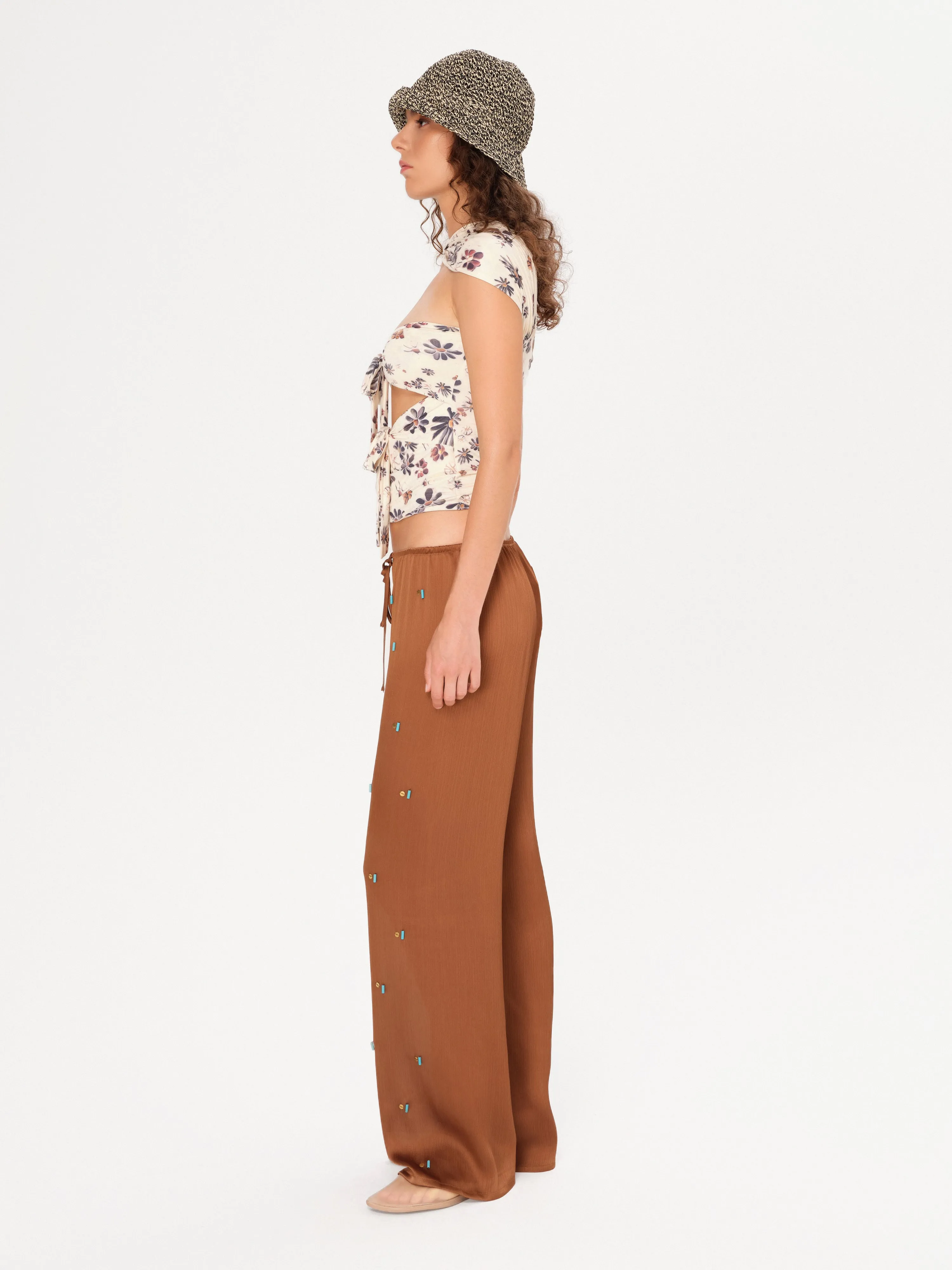 MANOCE - Bead-embellished wide-leg drawstring pants sold by Siedres product image thumbnail 2