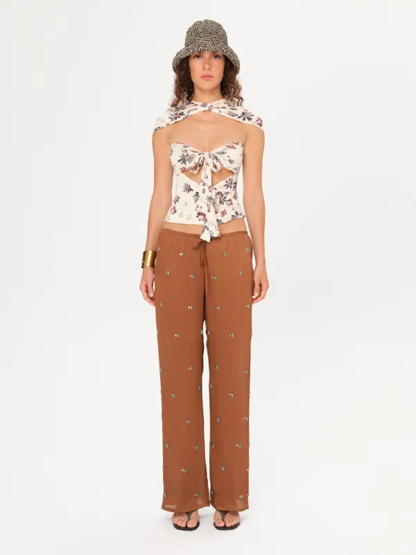 MANOCE - Bead-embellished wide-leg drawstring pants sold by Siedres