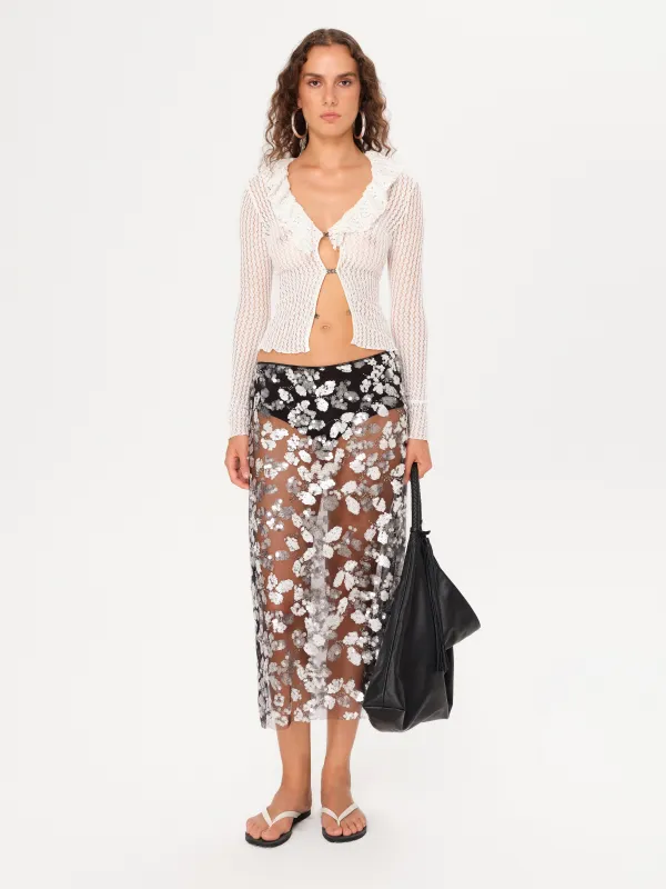 WELLS - Sequin-embellished sheer midi skirt with mini shorts sold by Siedres