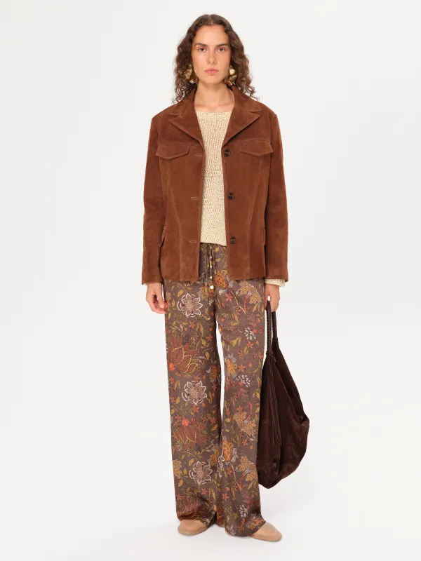 ASEAN - Contrast top-stitch detailed suede leather blazer sold by Siedres