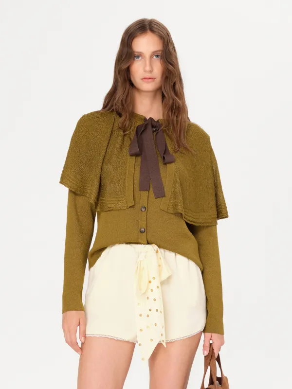 HERIAN - Cape and bow detailed knit cardigan sold by Siedres