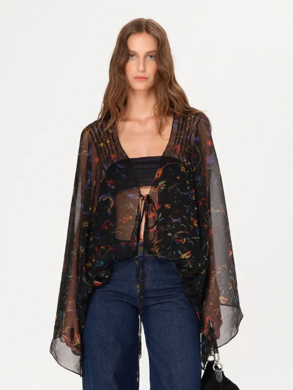 ERUS - Printed wide sleeve wrap top sold by Siedres
