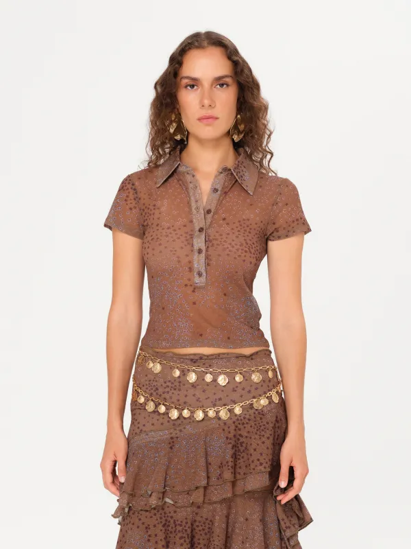 ASNE - Short-sleeve button-detailed printed top sold by Siedres