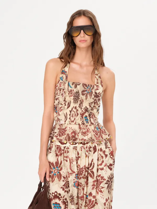 SVETINI - Ruched floral-print ruffled top sold by Siedres