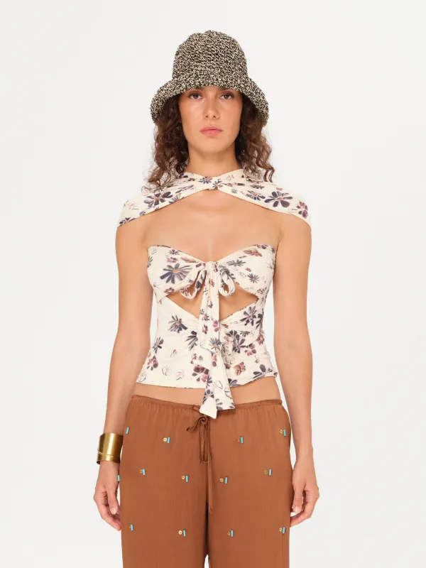 CHILER - Floral-printed front tie top sold by Siedres