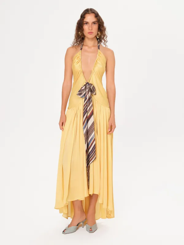 LIESSA - Deep V-neck midi dress with printed tie sold by Siedres