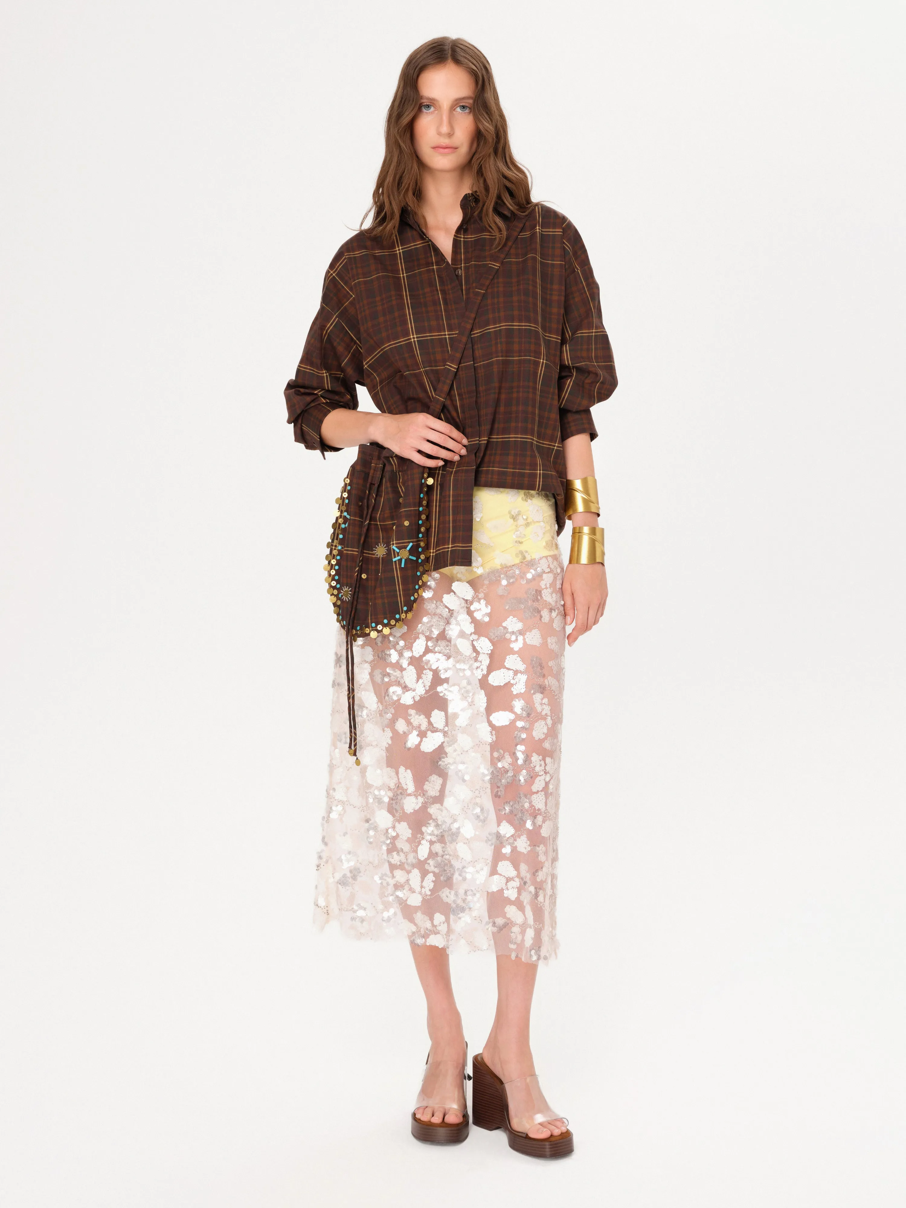 WELLS - Sequin-embellished sheer midi skirt with mini shorts sold by Siedres