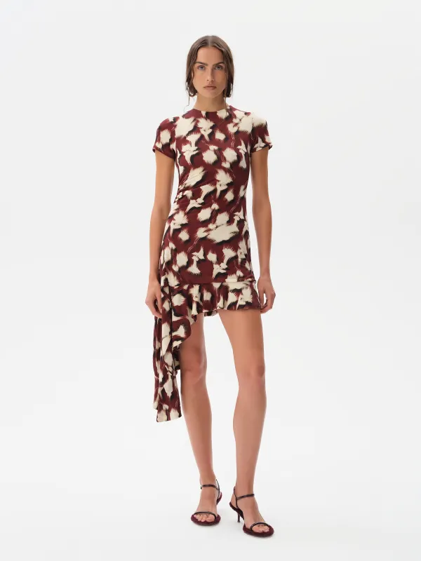 TENAS - Printed jersey dress with side tie and ruffle sold by Siedres