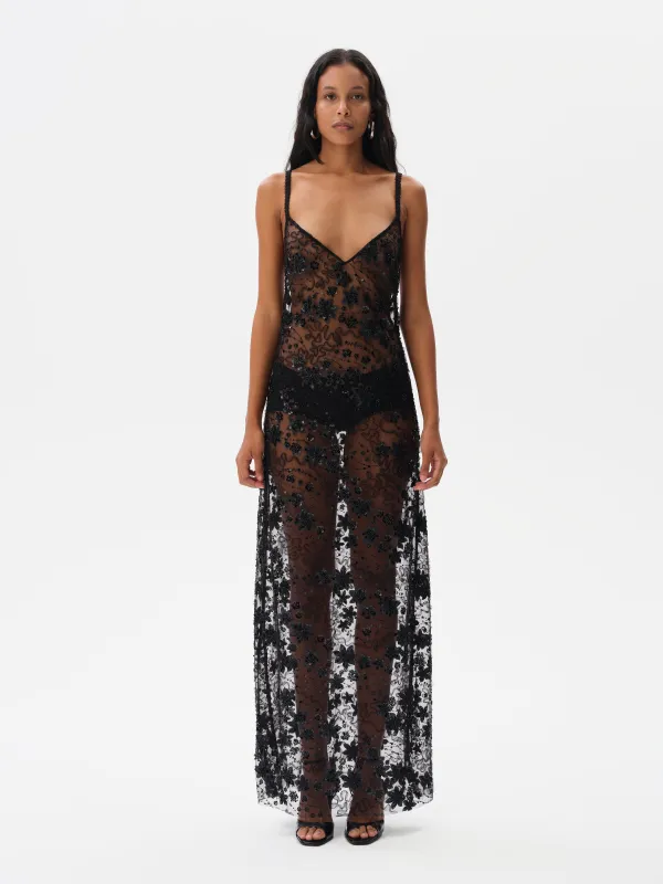 LUCILLE - Embroidered open back maxi dress with mini shorts sold by Siedres