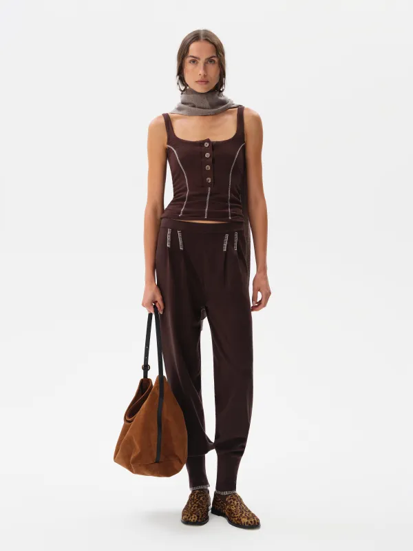 ROSENA - Knit harem pants with blanket-stitched hem sold by Siedres