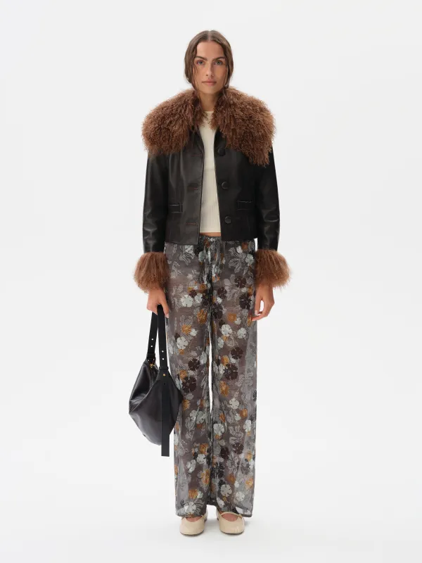 MANOCE - Wide-leg chiffon pants with devoré detail sold by Siedres