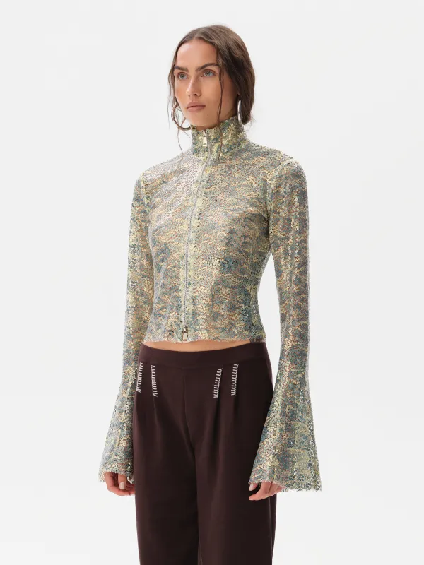 JUN - Sequined fluted top with front zipper sold by Siedres