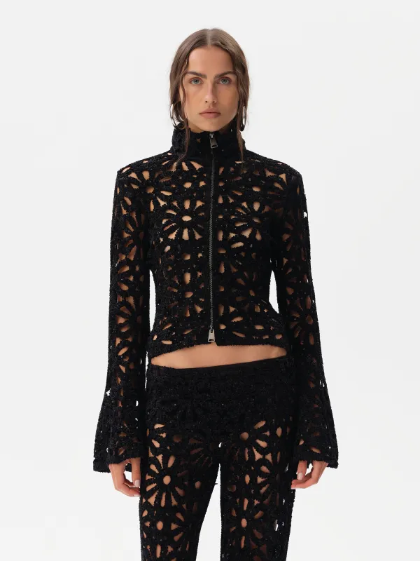 JUN - Embroidered fluted top with front zipper sold by Siedres