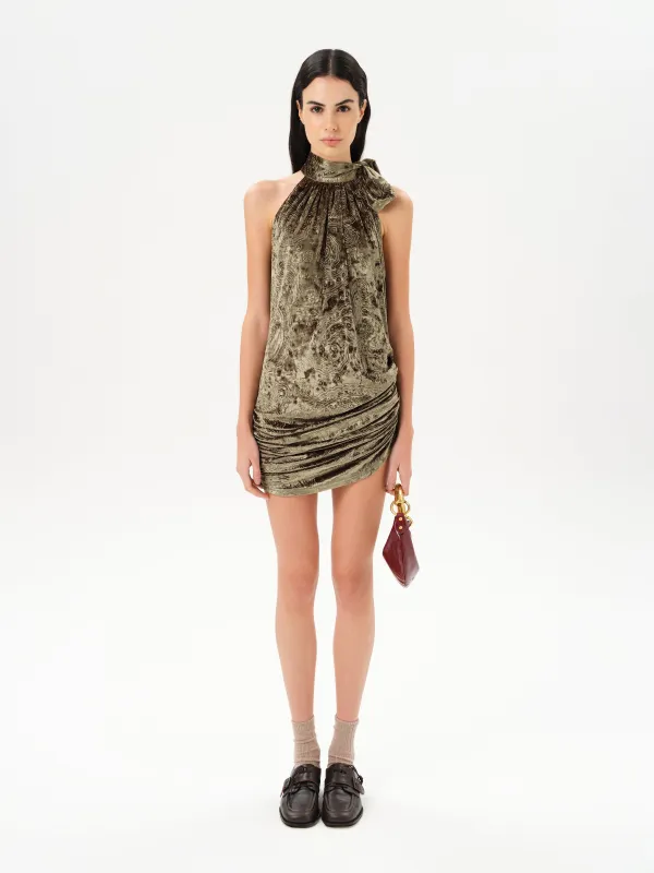 FRANKY - Velvet devoré mini halter dress sold by Siedres