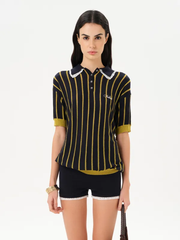 YUAN - Striped knit polo top made by Siedres
