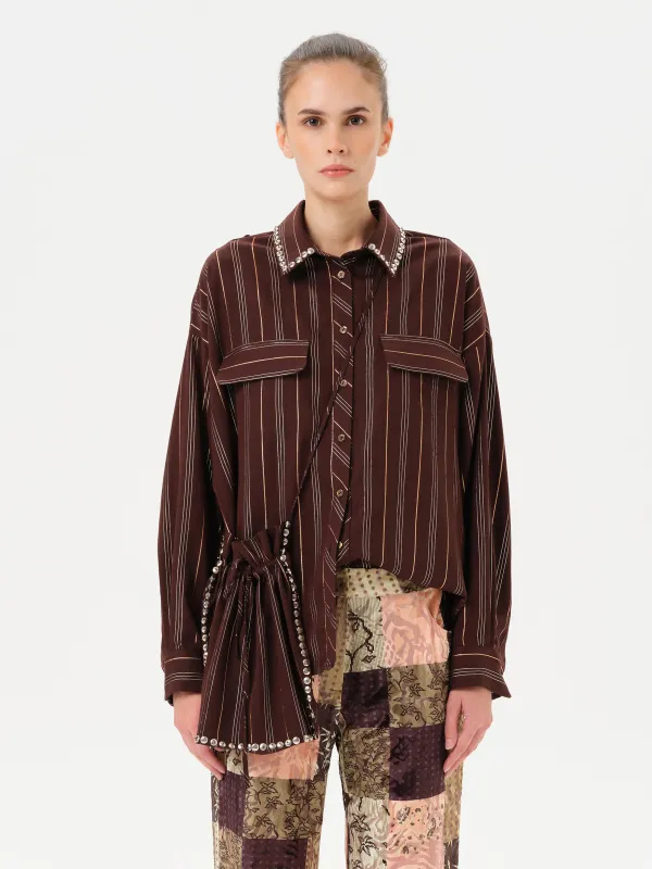 MONINA - Striped long sleeve shirt with studs made by Siedres