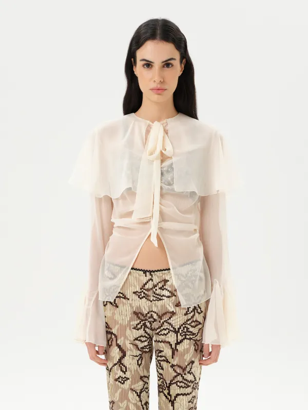STELLA - Sheer chiffon long-sleeve blouse with deep V-neck design sold by Siedres